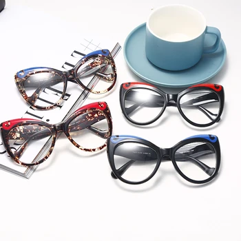 Fashion Cat Eye Kvinnor Bågar Klar Lins Skyddsglasögon Kvinnliga Optiska Glasögon Ram Män Anti-Blu-Ray Goggle Glasögon