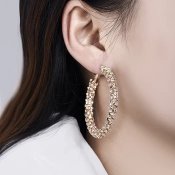 Fashion Lyx Rund Kristall Örhängen för Kvinnor Cirkel Geometriska Strass Örhängen Guld Silver Smycken Tillbehör