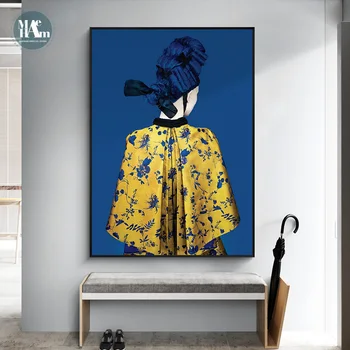Fashionabla och modern karaktär bär en hatt Wall Art Canvas att Måla Abstrakt Konst Affisch Skriva ut Väggen Bilden för Vardagsrum Inredning