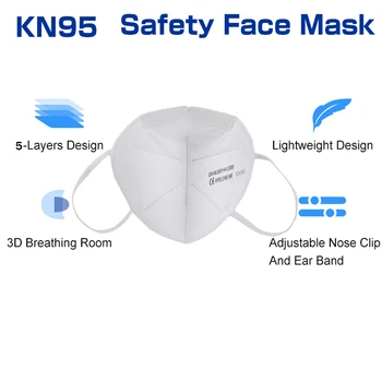 FFP2 vit KN95 Mask 95% Filtrering 5-lagers Mjuk, Andas snabb leverans Icke-vävda luftföroreningar kolfilter Anti-damm Masker