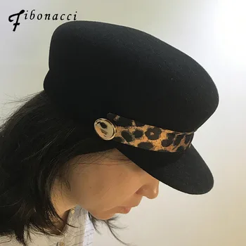 Fibonacci fedoras mode av hög kvalitet ull filthattar leopard print belt dekoration svart hatt kvinnor fedora ridsport cap