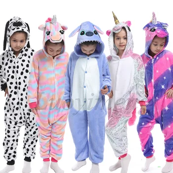 Flanell Djur Barn Pyjamas Set Vintern Maskerade Sy Unicorn Tecknat Pyjamas Kids Pyjamas För Pojkar Flickor Sleepwear Onesies