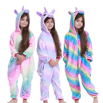 Flanell Djur Barn Pyjamas Set Vintern Maskerade Sy Unicorn Tecknat Pyjamas Kids Pyjamas För Pojkar Flickor Sleepwear Onesies