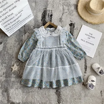 Flickor' Lace Overaller Lolita Klänning Passar Barn Princess Dress 2020 Våren och Hösten Baby Blommiga Långa Ärmar Princess Dress