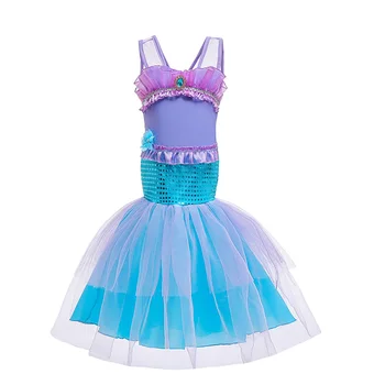 Flickor Little Mermaid Fancy Dress Up Outfit Barn Halloween Prinsessan Kostym Barn Ariel Tjej Kläder för Carnival Fairy Dress