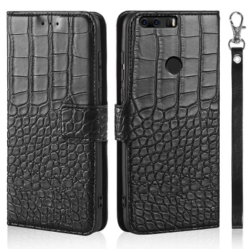 Flip-Telefon Fallet för Huawei Honor 8 FRD-L19 FRD-L10 FRD-L09 FRD-AL00 Täcka Krokodil Läder Konsistens Boka Design Lyx Coque
