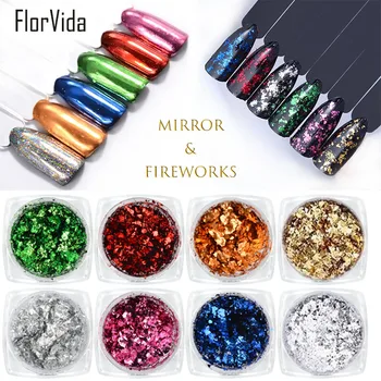 FlorVida Nail Art Folie Glitter Pulver Paljetter Fyrverkerier Chrome Glitter Magic Mirror Pulver För Naglar Design Manikyr Och Dekorationer