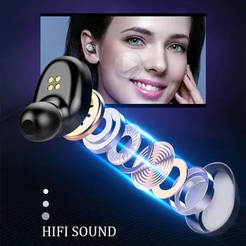 FLOVEME Hörlurar Trådlösa Bluetooth-TWS 5.0 Hörlurar LED-Display 2200mAh Fingeravtryck Touch Hörlurar Headset Med Mic