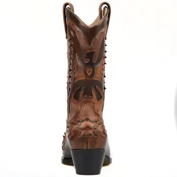 FootCourt - Brun Äkta Läder Stövlar Cowboy Handgjorda Kvinnor Vintage Stövlar Kil Våren Hösten Skor Kvinna Mode Damer Avslappnad