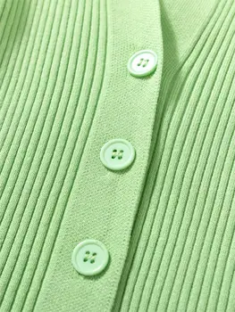 Foridol stickad beskurna koftor kvinnor långärmad grönt kort-knappen för casual rosa räfflade koftor streetwear toppar 2020