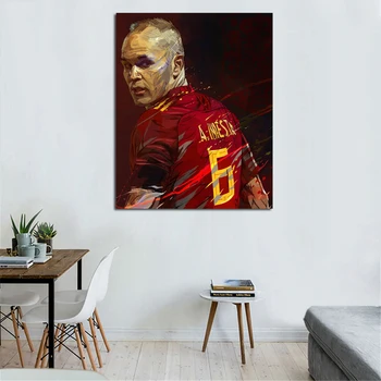 Fotboll Superstar Andres Iniesta Illustration Duk Målning Skriva Vardagsrum Heminredning Moderna Tavlor Oljemålning