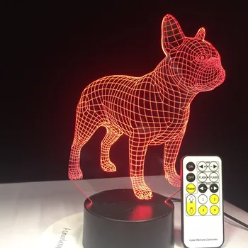 Fransk Bulldog 3D LED-nattlampa 7 Färger USB/3Z Batteri Inredning Lampan Tabell-och Utflyktsdisk-Lampor Födelsedagsfest Eller För Barn Vänner