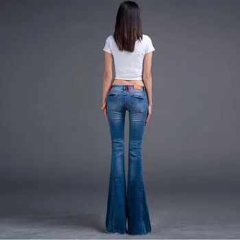 Fri Frakt 2021 Låg Midja Mode Långa Jeans Byxor För Kvinnor Flare Byxor Plus Size 25-32 Denim Sommar Jeans Med tofsar