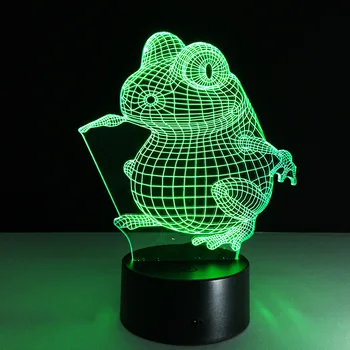 Frog Shape 3D Visuell Natt Lampa batteridrivna Värmeljus Tryck på tangent-LED Bebis Sovande Rum vid Sängen Luminaria Deco Lampor