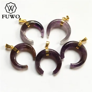 FUWO Mode Kvarts Crescent Guld Hänge Med Trimmade Dubbla Horn natursten Smycken Grossist Fynd PD216