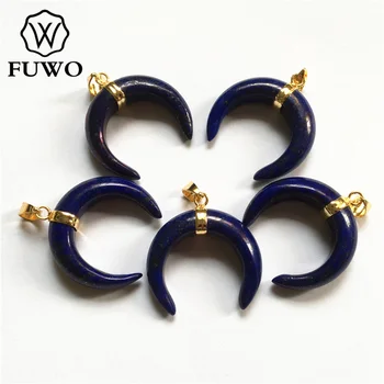 FUWO Mode Kvarts Crescent Guld Hänge Med Trimmade Dubbla Horn natursten Smycken Grossist Fynd PD216