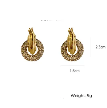 FYUAN koreansk Stil Golden Circle Örhängen för Kvinnor Utsökta Små Strass Örhängen Bröllop Fest Smycken