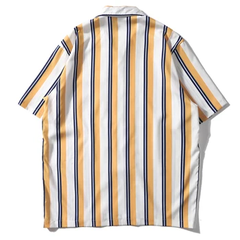 Färg Block Rand Beach Tröjor Streetwear Män Sommar Hip Hop-Pocket Kort Ärm 2019 Hane Mode Turn-down Skjorta