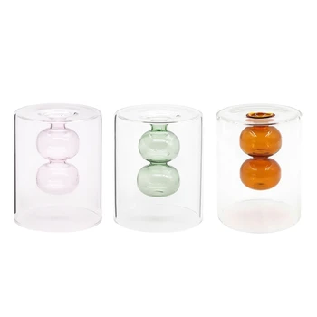 Färgat Glas Knopp Vas, med Dubbla Väggar av Glas Vas, Dekorativa Kreativa Crystal Dekor Idealiskt för Tablescape på Bröllop