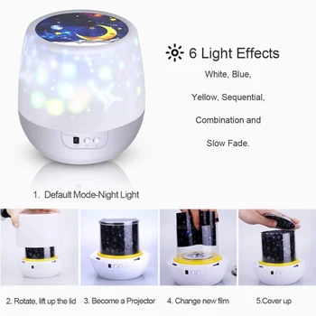 Färgglada Stjärnhimmel Projektorn nattlampa USB-Laddning Rotation Stjärnklara Moon Night Lampa För Tiktok Video Eller Romantisk Barn