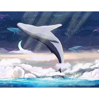 GATYZTORY Målning Av Antalet Tecknade whale månen oljemålning Handmålade Djur Akryl Målning DIY heminredning Unika Gi