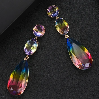 GODKI 60mm Långa Nya Charms Multicolor AAA Kristall Smycken Örhängen Trendiga Uttalande Vatten Droppe Örhängen För Kvinnor Mode Smycken