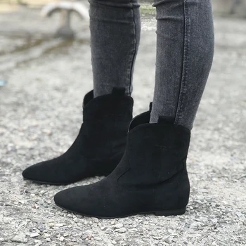 [GOGD]Fashionabla läder Chelsea boots för kvinnor hösten/vintern 2020 vrist stövlar för kvinnor är tjockt högklackade stövlar platta skor