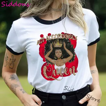 Golden Black Queen Brev Sexiga Läppar Grafiska t shirt Kvinnor Kläder Afrikanska Karta Kvinnliga T-shirt Melanin Poppin Tee shirt Femme