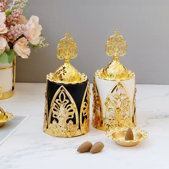 Golden Mässing Rökelse Brännare Järn Keramik Kombination Med Aromaterapi Ugnen Ljusstake Ramadan Heminredning Buddhismen Dekoration