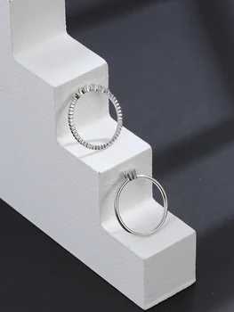 GOMAYA 925 Sterling Silver Ringar Set För Kvinnor 5A Klar Cubik Zirkon Geometriska Romantiska Årsdagen Trendiga Smycken