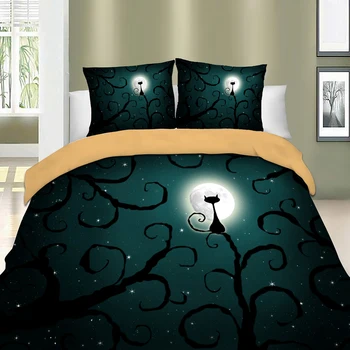 Gothic Black cat stil påslakan set twin Full Drottningen Kungen Storlekar Djur sängkläder set För hjälparen polyester sängkläder set nya