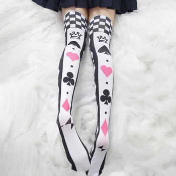 Gotiska Alice Poker Lolita Stockings Anime Cosplay Strumpor Kawaii Lår Höga Japanska Skolan Strumpa Över Knäet Strumpa