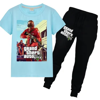 Grand Theft Auto Spelet GTA 5 Pojke Sommar T-Shirt+Långa Byxor 2st Barn Ställer Passar Tonåring Barn Kläder Pojkar Vetement Fille
