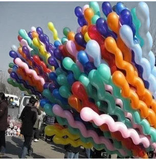 Gratis Shipping100Pcs/Massa Färgglada Lång Spiral Latex Skruv Ballonger , Festival Fest Dekoration Ballons