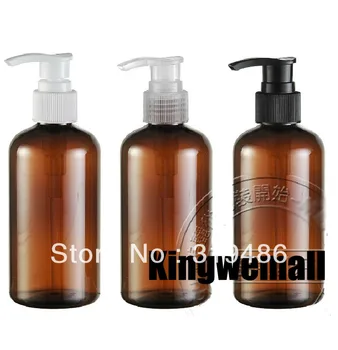 Grossist 300pcs/mycket Kapacitet 220ml Tomma PET-Plast Brun Flaska Behållare med Lotion Grädde Pump För Kosmetiska Förpackningar