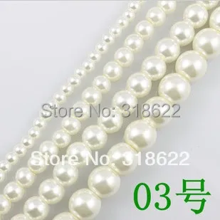 Grossist Pearl Färg 03 Glas Pärla Lös Spacer Pärlor Ivory DIY Smycken Pärlor 4 6 8 10 12 14 16 mm Fri frakt