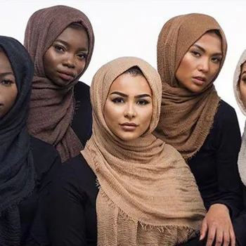 Grossist Pris 90*180 cm Muslimska Kvinnor Crinkle Hijab Halsduk Musulman Mjuk Bomull Huvudduk Islamiska Hijab Sjalar och Wraps
