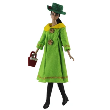 Grönt Mode Docka Kläder För Barbie Dockhus Lång Päls & Handväska Hat 1/6 Docka Tillbehör För Barbie Docka Kläder Barnen Leksak