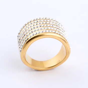 Guld Färg Rostfritt stål Smycken kvinnor 5 Rad Crystal Ringar