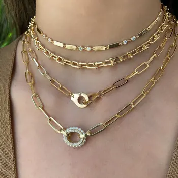 Guld Vermeil mode smycken i 925 sterling silver öppna länk handfängsel hänge halsband