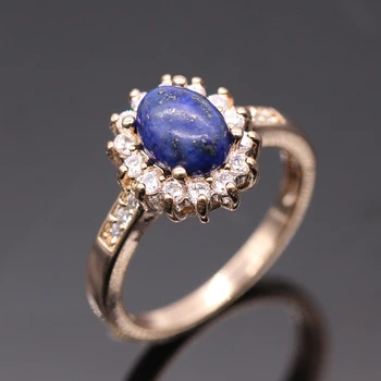 GZJY Romantisk Stil Naturliga Lapis lazuli AAA Cubic Zircon Rose Gold Färg Blomma Örhängen Ring För Kvinnor Grossist