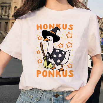 Halloween Häxor Anka T-Shirt Söt Honkus Ponkus Rolig Goose Häxor Bomull Skjorta