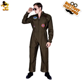 Halloween Mens Cosplay Pilot Kostym Kostym Vuxen Fancy Dress Stilig Air Force Långärmad Overall För Carnival Män Fest