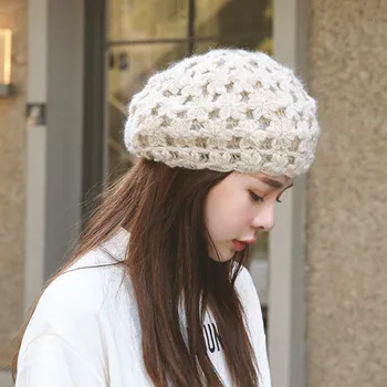 Handgjorda mjuk helga design basker cap för kvinnor Vinter varma mohair konstnär stickad mössa virka gorros