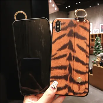 Handledsrem Phone Case För iphone X Xs max XR 6 6 7 8 plus Leopard Print Tiger Hud Zebra Mönster Mjuk TPU Hållare Fall