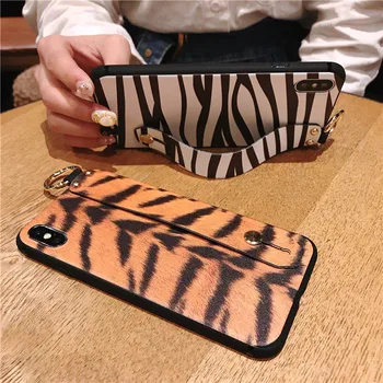 Handledsrem Phone Case För iphone X Xs max XR 6 6 7 8 plus Leopard Print Tiger Hud Zebra Mönster Mjuk TPU Hållare Fall