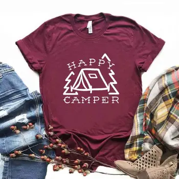 Happy Camper Kvinnor Tshirts Bomull Casual Rolig t-Shirt För Dam Top Tee Hipster 6 Färg Drop Ship NA-590