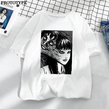 Harajuku Skräck Svart Serier Grafiska Sommaren Koreansk Stil Toppar Överdimensionerad T-Shirt För Män Anime Karaktär Tshirts Unisex Kläder