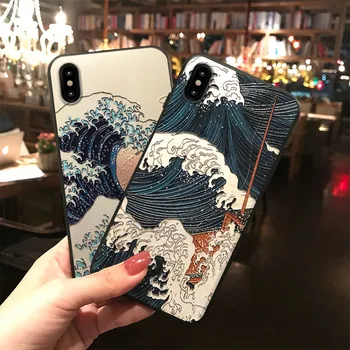 Havets Vågor 3D-Relief Phone Case för iPhone X XS XR 11 Pro Max Mjuk Comfit Matte Tillbaka Täcka för iPhone 6 7 8 Plus Capa Coque