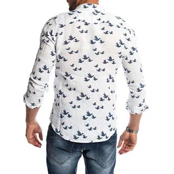 Hawaiian Skjorta Lång Ärm Wild Goose Skriv Ut-Knappen Linne Skjortor Sommaren Camisas Hombre Mens Skjortor Avslappnad Smal Passform Blusa Nya